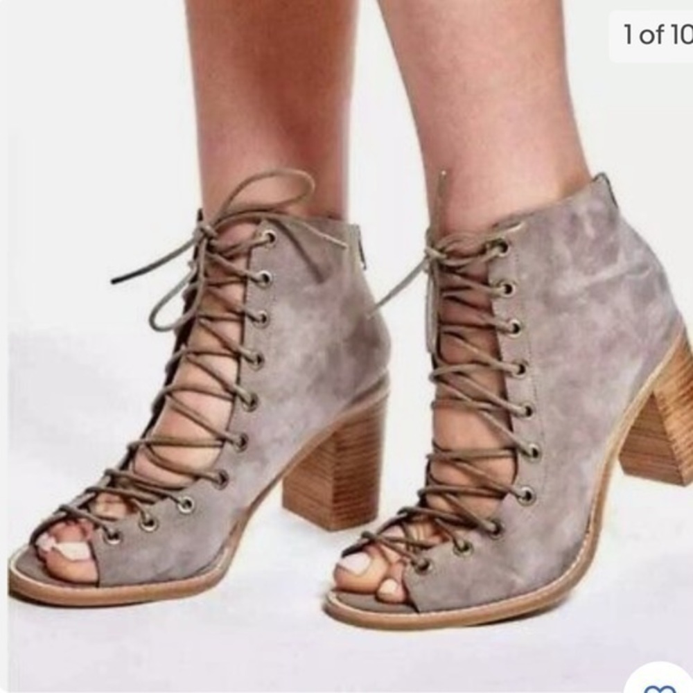 Jeffrey Campbell Taupe Cors Lace Up Open Toe Heels - image 1
